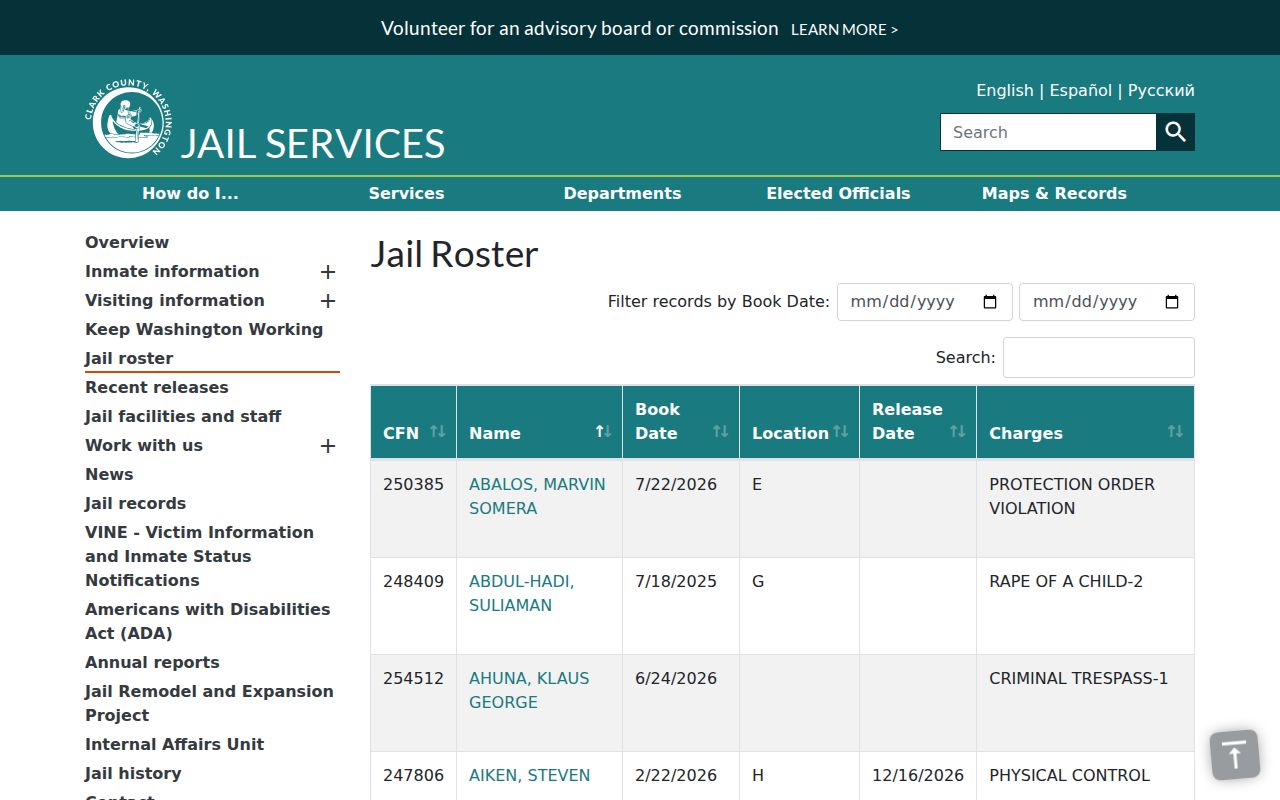 Orchards people search using the current Clark County jail roster