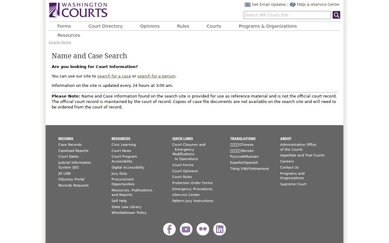 Orchards people search through Washington Courts statewide person search
