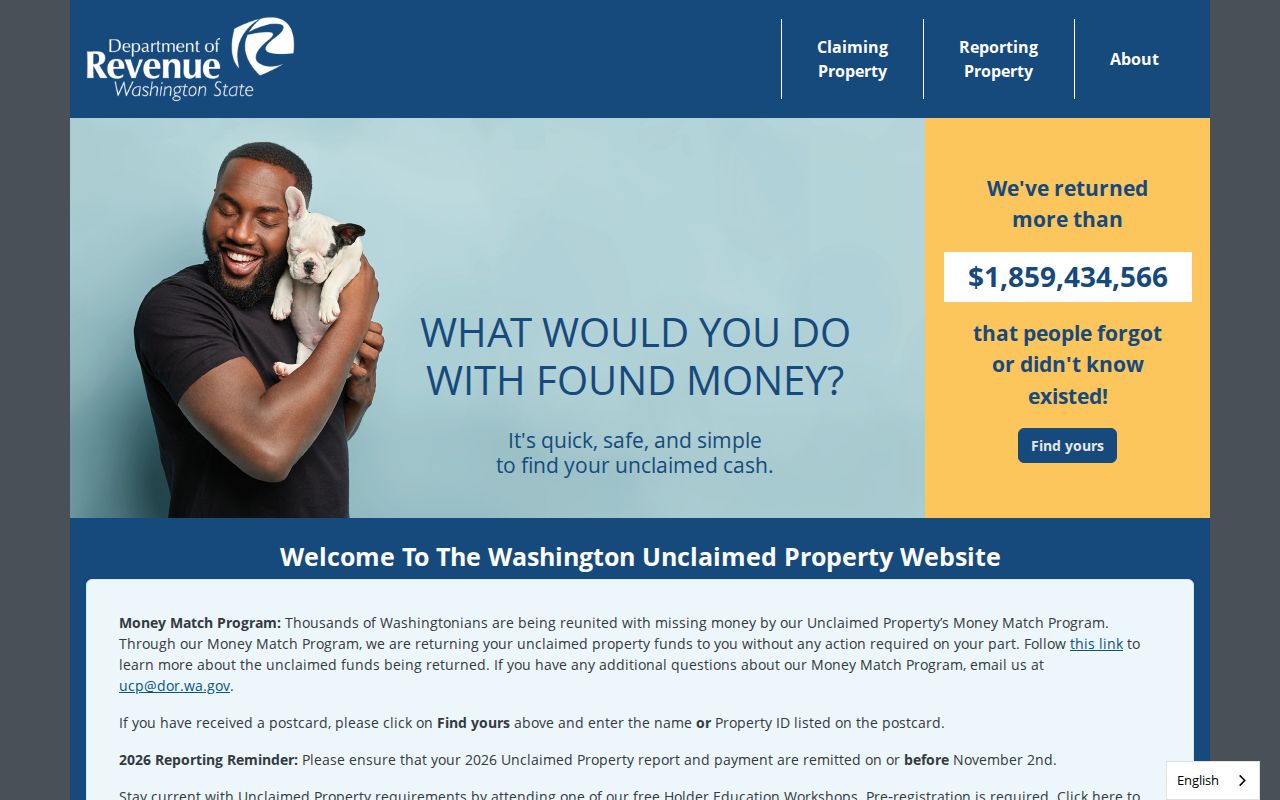 Orchards public records claimant name search on Washington unclaimed property portal