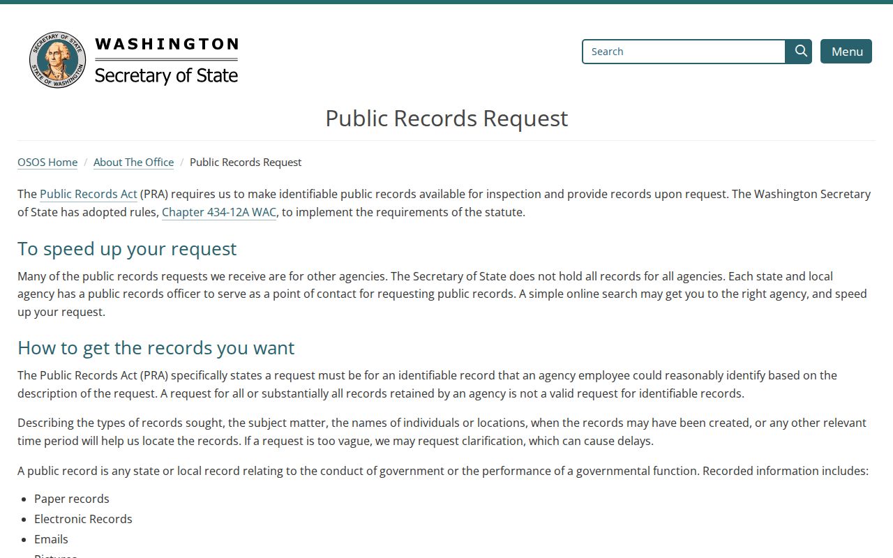 Washington request portal for Orchards voter registration records